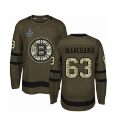 Men's Boston Bruins #63 Brad Marchand Authentic Green Salute to Service 2019 Stanley Cup Final Bound Hockey Jersey