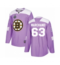 Men's Boston Bruins #63 Brad Marchand Authentic Purple Fights Cancer Practice 2019 Stanley Cup Final Bound Hockey Jersey