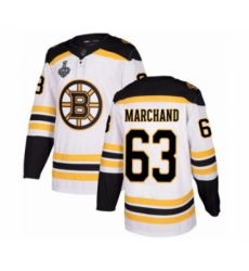 Men's Boston Bruins #63 Brad Marchand Authentic White Away 2019 Stanley Cup Final Bound Hockey Jersey