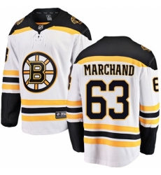 Men's Boston Bruins #63 Brad Marchand Authentic White Away Fanatics Branded Breakaway NHL Jersey