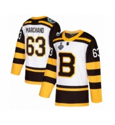 Men's Boston Bruins #63 Brad Marchand Authentic White Winter Classic 2019 Stanley Cup Final Bound Hockey Jersey