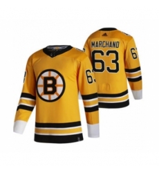 Men's Boston Bruins #63 Brad Marchand Yellow 2020-21 Reverse Retro Alternate Hockey Jersey