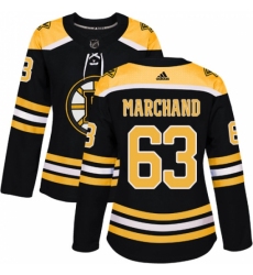Women's Adidas Boston Bruins #63 Brad Marchand Authentic Black Home NHL Jersey
