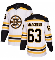 Women's Adidas Boston Bruins #63 Brad Marchand Authentic White Away NHL Jersey