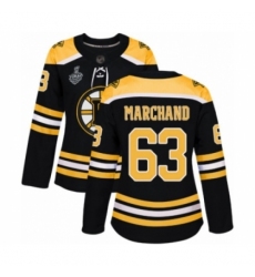 Women's Boston Bruins #63 Brad Marchand Authentic Black Home 2019 Stanley Cup Final Bound Hockey Jersey