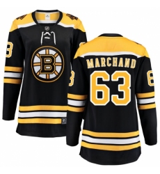 Women's Boston Bruins #63 Brad Marchand Authentic Black Home Fanatics Branded Breakaway NHL Jersey