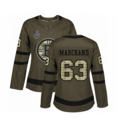 Women's Boston Bruins #63 Brad Marchand Authentic Green Salute to Service 2019 Stanley Cup Final Bound Hockey Jersey