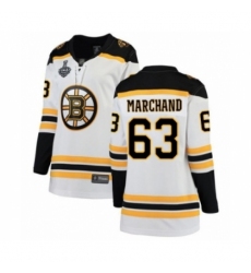 Women's Boston Bruins #63 Brad Marchand Authentic White Away Fanatics Branded Breakaway 2019 Stanley Cup Final Bound Hockey Jersey