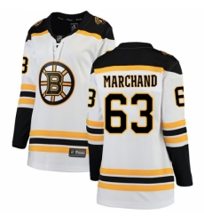 Women's Boston Bruins #63 Brad Marchand Authentic White Away Fanatics Branded Breakaway NHL Jersey