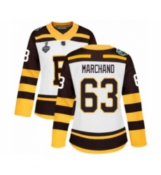 Women's Boston Bruins #63 Brad Marchand Authentic White Winter Classic 2019 Stanley Cup Final Bound Hockey Jersey