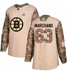 Youth Adidas Boston Bruins #63 Brad Marchand Authentic Camo Veterans Day Practice NHL Jersey