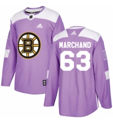 Youth Adidas Boston Bruins #63 Brad Marchand Authentic Purple Fights Cancer Practice NHL Jersey