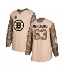 Youth Boston Bruins #63 Brad Marchand Authentic Camo Veterans Day Practice 2019 Stanley Cup Final Bound Hockey Jersey