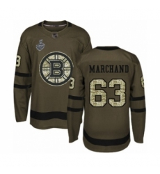 Youth Boston Bruins #63 Brad Marchand Authentic Green Salute to Service 2019 Stanley Cup Final Bound Hockey Jersey