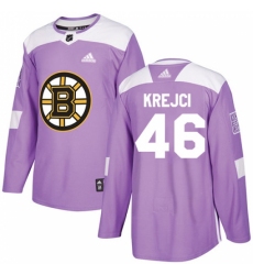 Men's Adidas Boston Bruins #46 David Krejci Authentic Purple Fights Cancer Practice NHL Jersey