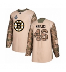 Men's Boston Bruins #46 David Krejci Authentic Camo Veterans Day Practice 2019 Stanley Cup Final Bound Hockey Jersey