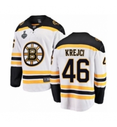 Men's Boston Bruins #46 David Krejci Authentic White Away Fanatics Branded Breakaway 2019 Stanley Cup Final Bound Hockey Jersey