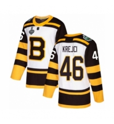 Men's Boston Bruins #46 David Krejci Authentic White Winter Classic 2019 Stanley Cup Final Bound Hockey Jersey