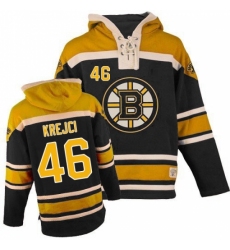 Men's Old Time Hockey Boston Bruins #46 David Krejci Authentic Black Sawyer Hooded Sweatshirt NHL Jersey