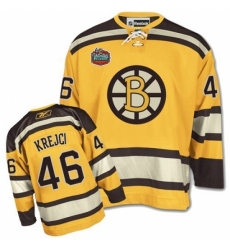 Men's Reebok Boston Bruins #46 David Krejci Premier Gold Winter Classic NHL Jersey