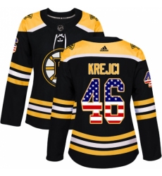 Women's Adidas Boston Bruins #46 David Krejci Authentic Black USA Flag Fashion NHL Jersey