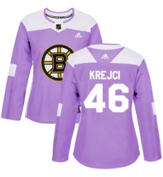 Women's Adidas Boston Bruins #46 David Krejci Authentic Purple Fights Cancer Practice NHL Jersey