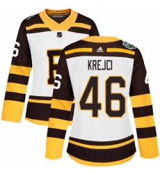 Women's Adidas Boston Bruins #46 David Krejci Authentic White 2019 Winter Classic NHL Jersey
