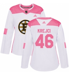 Women's Adidas Boston Bruins #46 David Krejci Authentic White/Pink Fashion NHL Jersey