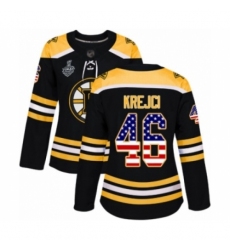 Women's Boston Bruins #46 David Krejci Authentic Black USA Flag Fashion 2019 Stanley Cup Final Bound Hockey Jersey