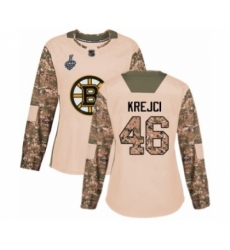 Women's Boston Bruins #46 David Krejci Authentic Camo Veterans Day Practice 2019 Stanley Cup Final Bound Hockey Jersey