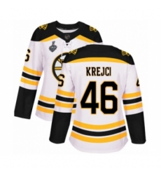 Women's Boston Bruins #46 David Krejci Authentic White Away 2019 Stanley Cup Final Bound Hockey Jersey