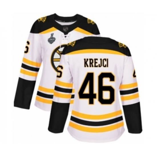 Women's Boston Bruins #46 David Krejci Authentic White Away 2019 Stanley Cup Final Bound Hockey Jersey Women's Boston Bruins #46 David Krejci Authentic White Away 2019 Stanley Cup Final Bound Hockey Jersey