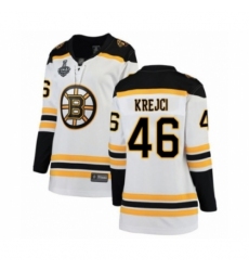 Women's Boston Bruins #46 David Krejci Authentic White Away Fanatics Branded Breakaway 2019 Stanley Cup Final Bound Hockey Jersey
