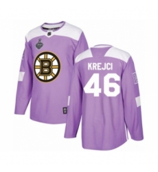 Youth Boston Bruins #46 David Krejci Authentic Purple Fights Cancer Practice 2019 Stanley Cup Final Bound Hockey Jersey