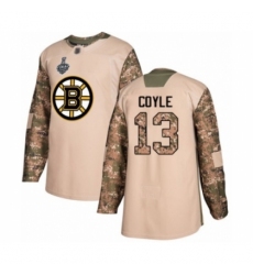 Men's Boston Bruins #13 Charlie Coyle Authentic Camo Veterans Day Practice 2019 Stanley Cup Final Bound Hockey Jersey