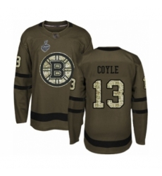 Men's Boston Bruins #13 Charlie Coyle Authentic Green Salute to Service 2019 Stanley Cup Final Bound Hockey Jersey