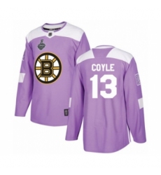 Men's Boston Bruins #13 Charlie Coyle Authentic Purple Fights Cancer Practice 2019 Stanley Cup Final Bound Hockey Jersey
