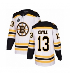 Men's Boston Bruins #13 Charlie Coyle Authentic White Away 2019 Stanley Cup Final Bound Hockey Jersey