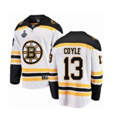 Men's Boston Bruins #13 Charlie Coyle Authentic White Away Fanatics Branded Breakaway 2019 Stanley Cup Final Bound Hockey Jersey