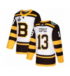Men's Boston Bruins #13 Charlie Coyle Authentic White Winter Classic 2019 Stanley Cup Final Bound Hockey Jersey