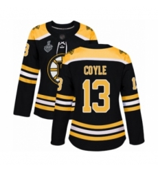 Women's Boston Bruins #13 Charlie Coyle Authentic Black Home 2019 Stanley Cup Final Bound Hockey Jersey