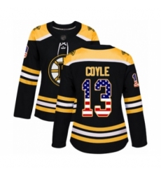 Women's Boston Bruins #13 Charlie Coyle Authentic Black USA Flag Fashion Hockey Jersey