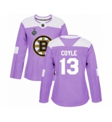 Women's Boston Bruins #13 Charlie Coyle Authentic Purple Fights Cancer Practice 2019 Stanley Cup Final Bound Hockey Jersey
