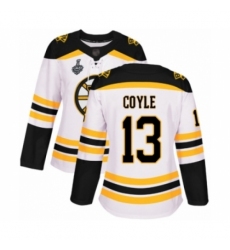 Women's Boston Bruins #13 Charlie Coyle Authentic White Away 2019 Stanley Cup Final Bound Hockey Jersey