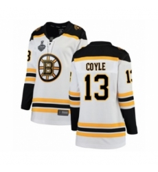 Women's Boston Bruins #13 Charlie Coyle Authentic White Away Fanatics Branded Breakaway 2019 Stanley Cup Final Bound Hockey Jersey