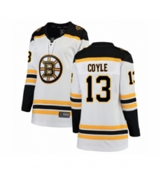 Women's Boston Bruins #13 Charlie Coyle Authentic White Away Fanatics Branded Breakaway Hockey Jersey