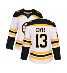 Women's Boston Bruins #13 Charlie Coyle Authentic White Away Hockey Jersey