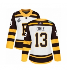 Women's Boston Bruins #13 Charlie Coyle Authentic White Winter Classic 2019 Stanley Cup Final Bound Hockey Jersey