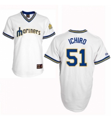 Men's Majestic Seattle Mariners #51 Ichiro Suzuki Authentic White Cooperstown Throwback MLB Jersey