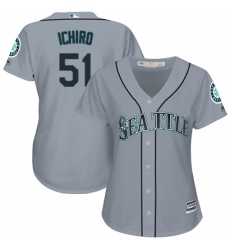 Women's Majestic Seattle Mariners #51 Ichiro Suzuki Replica Grey Road Cool Base MLB Jersey